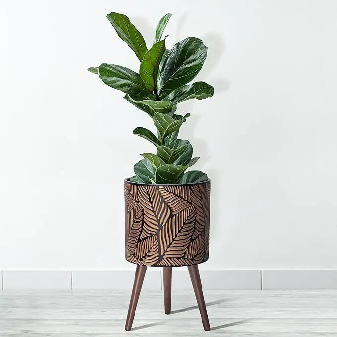 D'vine Dev 12 Inch Planter Pot with Stand, Mid-Century Tall Plant Pot with Legs for Indoor Plants, Large, Bronze/Grey, 88-L-C-6 by GreenHaven Gardens