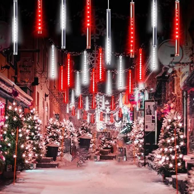2-Pack Meteor Shower Lights Outdoor Waterproof, Rain Drop Christmas Lights Total 384 LED 30cm 16 Tubes Snow Cascading String Lights Plug in for Xmas Tree Wedding Party Garden Décor (Red and White) by GreenHaven Gardens