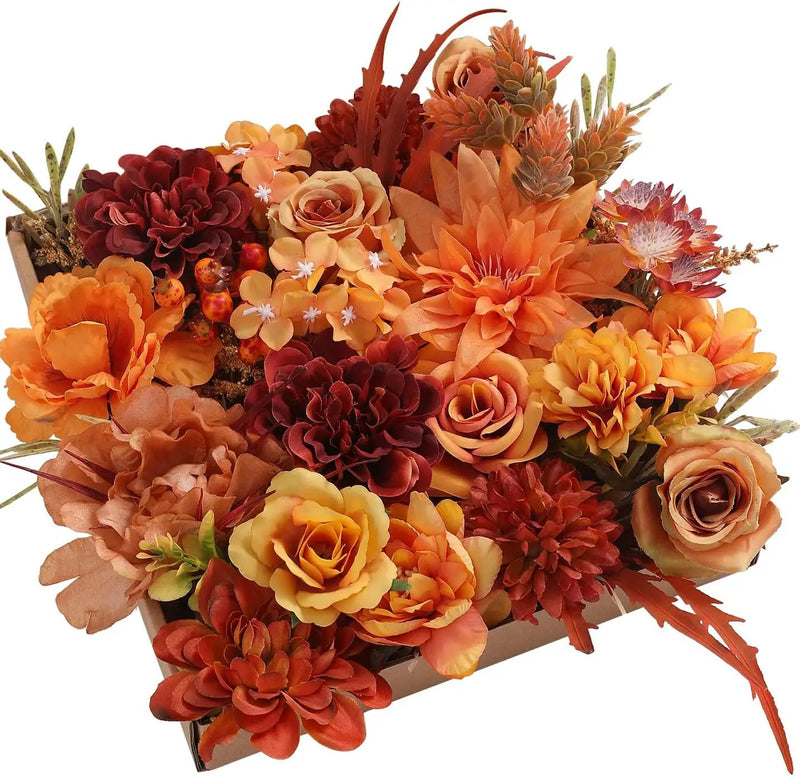 Artificial Flowers 25pcs Real Looking Red Silk Fake Flowers Combo with Stems for DIY Wedding Bouquets Bridal Shower Centerpieces Party Decorations (Orange) by GreenHaven Gardens