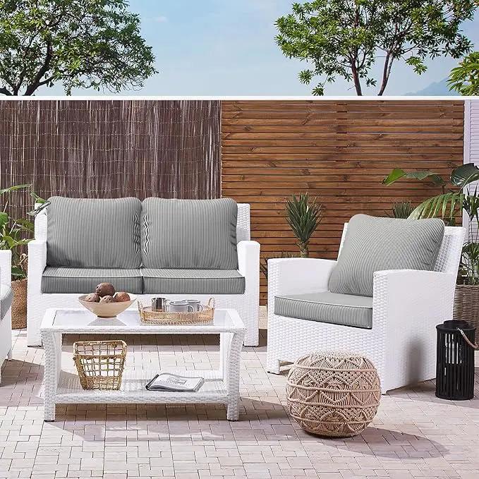 LVTXIII Outdoor Seat and Back Cushion Patio Deep Seat Cushion Set Seasonal Chair Cushion for Wicker Chairs and Garden Furniture Decoration, 24"x24"x4", Strip Grey by GreenHaven Gardens