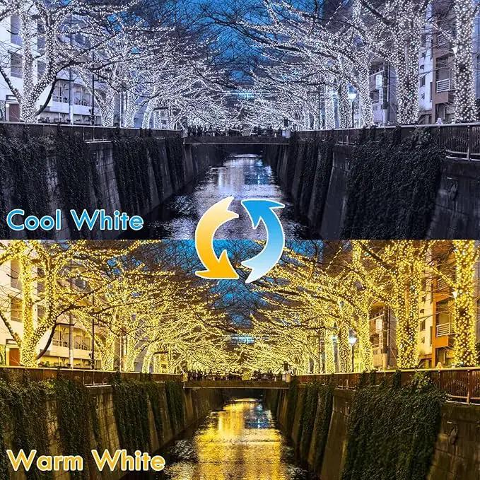 (Warm White ⇋ Cool White) Solar Christmas String Lights Outdoor, 2-Pack Total 80FT 200 LED Solar Twinkle Lights, Waterproof Copper Wire 8 Modes Solar Fairy Lights for Garden Tree Christmas Party Decor by GreenHaven Gardens