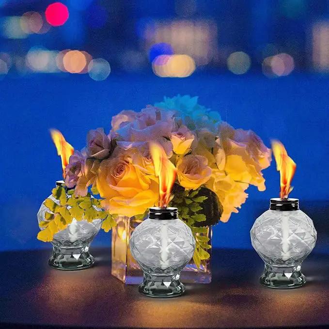 4 Pack Glass Table Torches, Citronella Table Top Torches with Wick and Cap for Outdoor, Refillable Landscape Lanterns for Yard, Patio, Christmas, Garden, Party Decor by GreenHaven Gardens