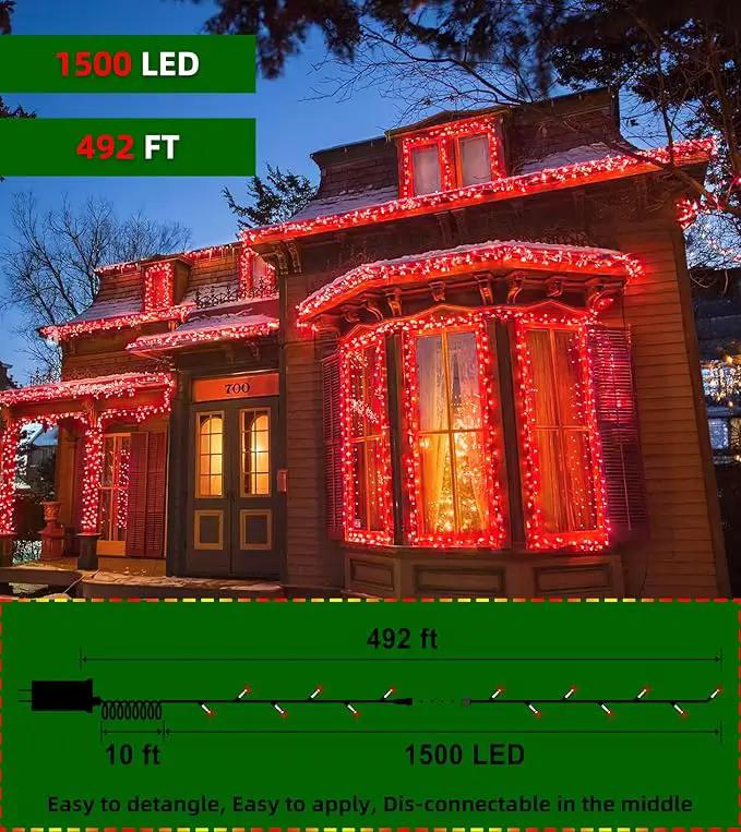 1500 LED Chrstmas String Lights, 492FT Super Long Christmas Lights with 8 Modes, Christmas Tree Lights with Timer Memory for Indoor Outdoor Tree Fence Garden Xmas Wedding Party Decor Red by GreenHaven Gardens