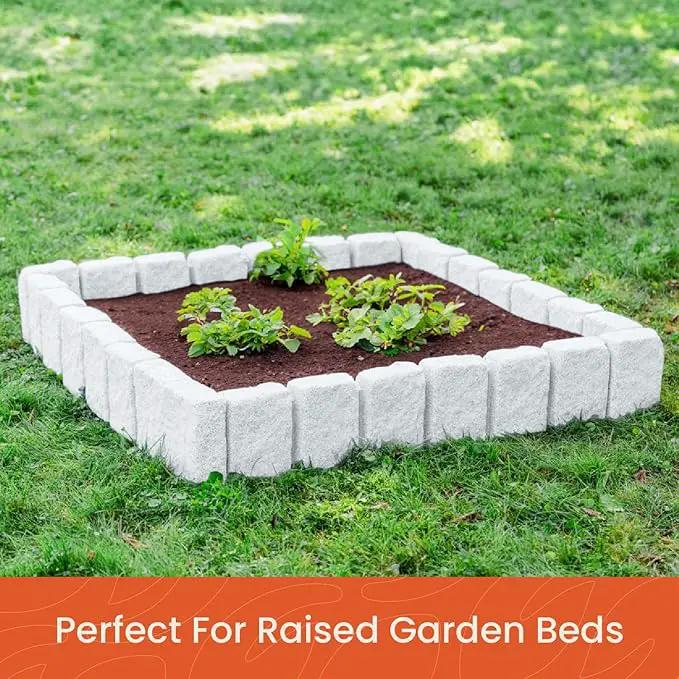 Beuta Landscape Edging | Garden Edging Border | Faux Stone Block XL for Lawn Edging, Flower Beds & Yard Edging – 1 Pack | Each Section Has 6 Blocks 48" L x 4" W x 9.5" H | 3 Spikes | Limewash by GreenHaven Gardens