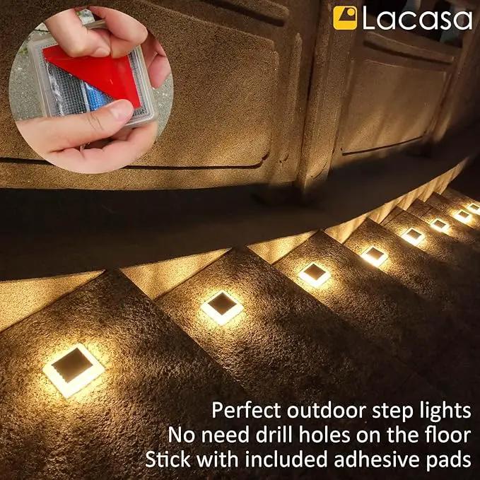 Lacasa Solar Deck Lights, 8 Pack 30LM LED Dock Lights Warm White 2700K, Outdoor Solar Powered Step Lights Light up All Night IP68 Waterproof Auto ON/Off for Garden Stairs Driveway Pathway Lighting by GreenHaven Gardens