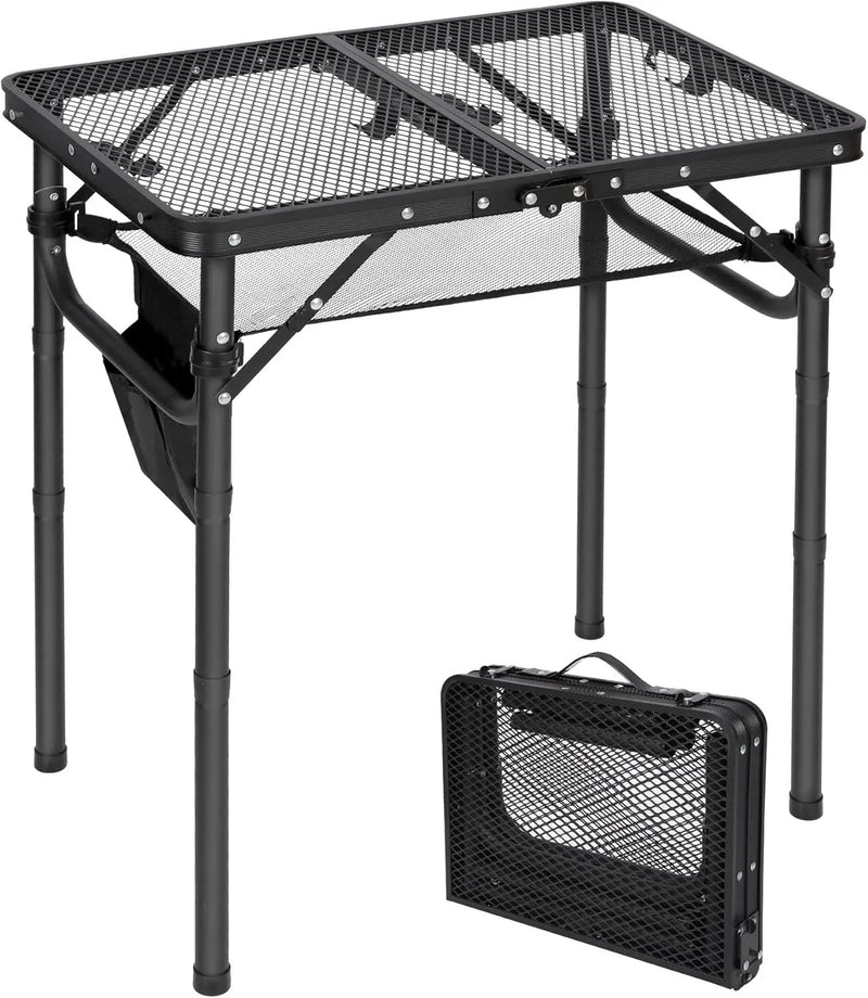 REDCAMP Small Folding Grill Table for Outside, 3 Heights Adjustable Lightweight Portable Metal Aluminum Outdoor Grill Table for Camping Picnic Cooking BBQ, Black 24x16 inches by GreenHaven Gardens