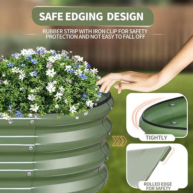 Galvanized Raised Garden Bed - 8x2x1FT Metal Planter Boxes Outdoor | Oval Steel Raised Bed Kit for Gardening with Protective Tape, Bracing Rods, Gloves for Vegetables, Flower, Herb (Green) by GreenHaven Gardens