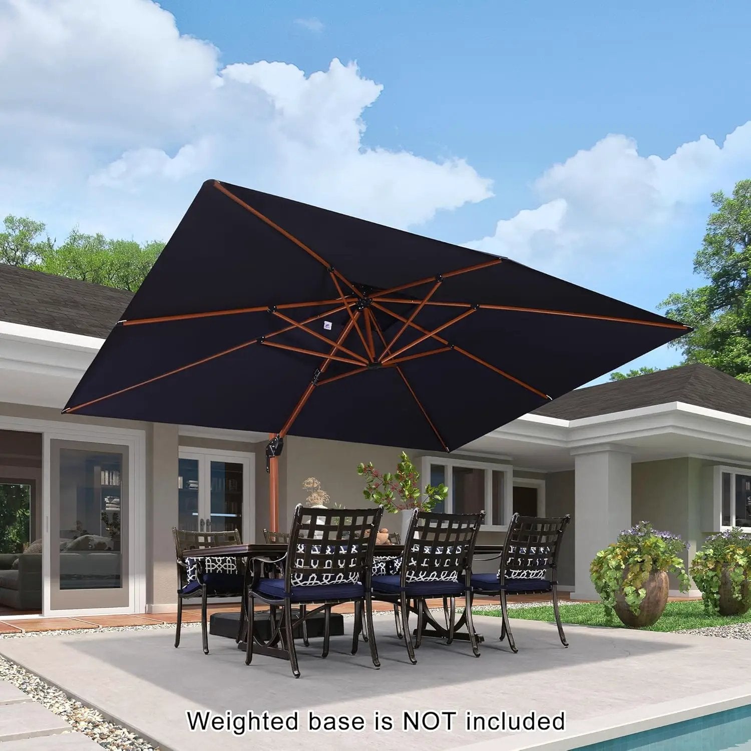 PURPLE LEAF 10' X 13' Double Top Deluxe Wood Pattern Rectangle Patio Umbrella Offset Hanging Umbrella Outdoor Market Umbrella Garden Umbrella, Navy Blue by GreenHaven Gardens