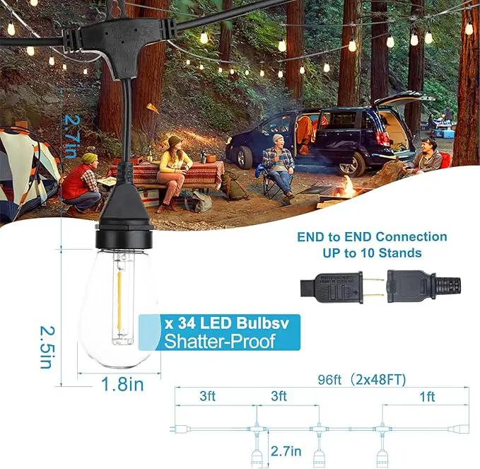 Lightdot 96FT (2x48FT) Outdoor Led Patio Lights,Led String Lights with Shatterproof Edison Vitage Bulbs, Commercial Grade Hanging Light for Patio Cafe Bistro Backyard by GreenHaven Gardens