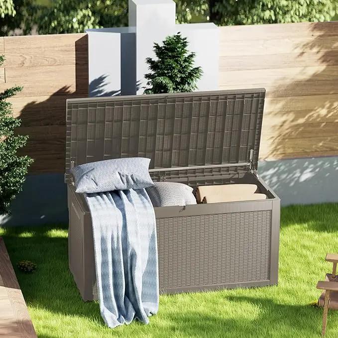 320 Gallon Lockable Resin Deck Box, Waterproof & UV-Resistant Outdoor Storage Box for Outdoor Cushion Storage, Garden Tools & Pool Accessories Storage, Gray by GreenHaven Gardens