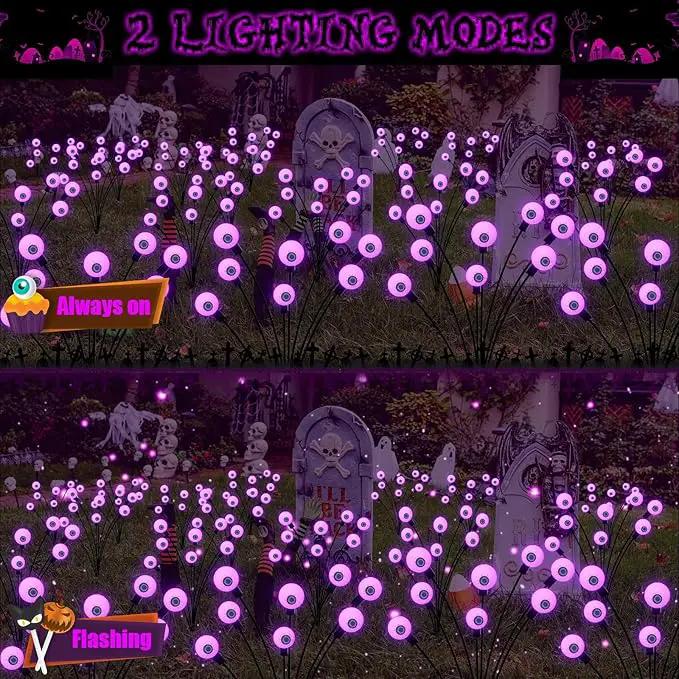 Halloween Decorations Outdoor Solar Scary Eyeball Lights, 2-Pack 16 LED Halloween Decor Solar Garden Lights, Waterproof Halloween Yard Decorations Swaying Halloween Pathway lights for Patio Lawn Party
