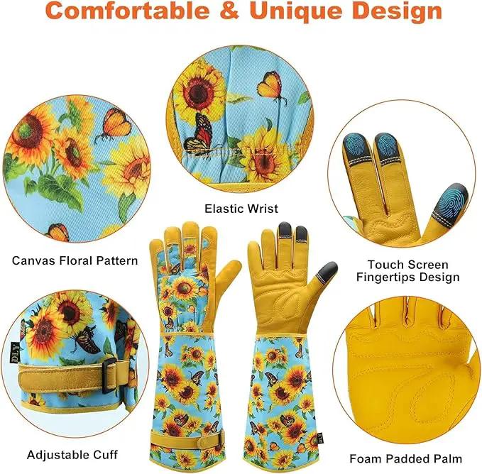 DLY Gardening Gloves for Women, Rose Gloves Gardening Thorn Proof, Long Garden Gloves for Women, Breathable Cowhide Leather Gauntlet (Small, Blue by GreenHaven Gardens