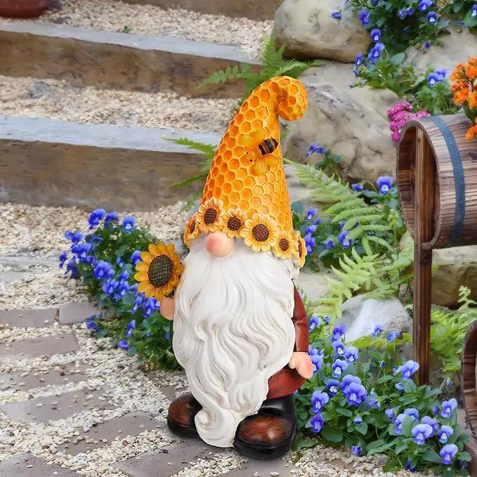 Garden Gnomes Outdoor - Sunflower Gnome Statue with Solar LED Lights for Yard, Patio, Lawn Ornaments - Best Garden Gifts for Mothers Day, Housewarming, Festival by GreenHaven Gardens