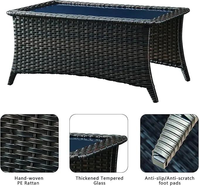 Patio Tables Wicker Coffee Table - Outdoor Rattan Coffee Tables with Glass Top for Patio Proch Deck Balcony Rectangle Brown by GreenHaven Gardens