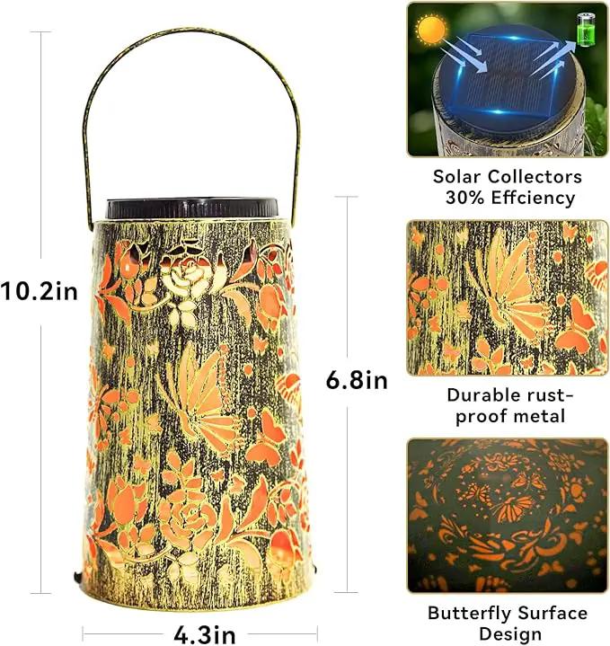 Solar Lanterns, Waterproof Hanging Metal Decorative Lights for Outdoor Use, Garden, Yard, Backyard, Porch, Table, Pathway - Butterfly Solar Powered Cool/Warm Light, 1 Pack by GreenHaven Gardens