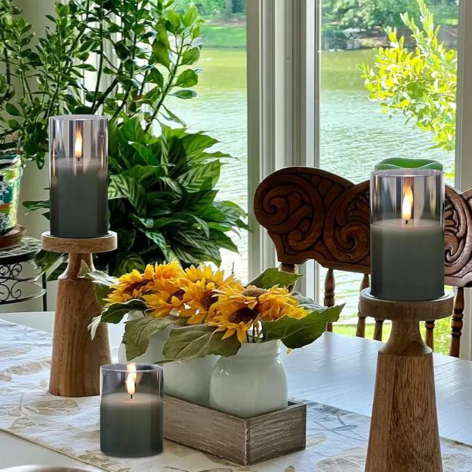 Glass Rechargeable Flameless Candles with Remote Timer, Realistic 3D Wick LED Battery Operated Candles with Flickering Flame,Home Decoration for Wedding Birthday Festival(Grey) by GreenHaven Gardens