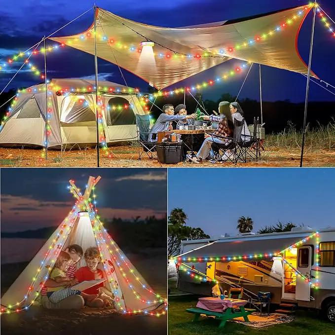 Camping String Lights, 4 in 1 Quick Storage 32.8FT Rechargeable Tent Lights with 6 Modes Hanging Waterproof Camp Lamp Camping Essentials for AwnTent Hiking Yard Garden Bedroom Festival -Multicolor by GreenHaven Gardens