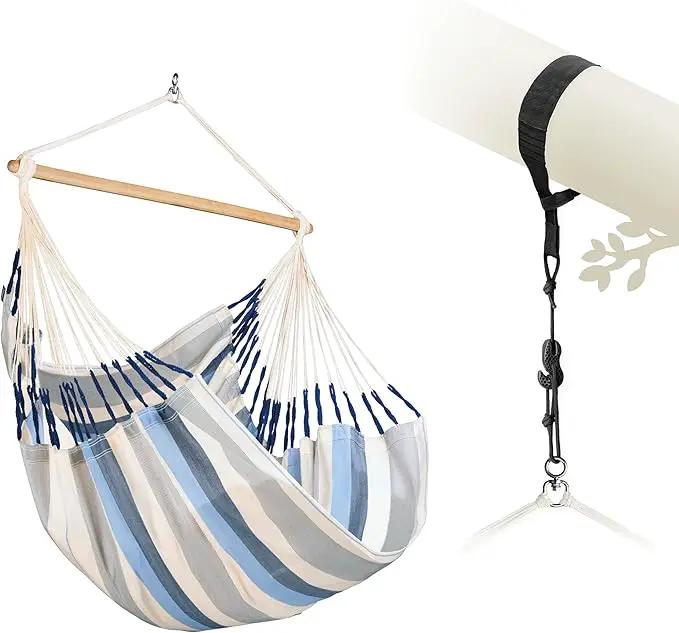 LA SIESTA® Large Comfort Domingo Hammock Chair Swing & Tree Mount Kit - Suspension Kit for Trees Beams Posts - Weatherproof, Outdoor Indoor Hammock Swing - Hanging Chair for Bedroom Patio - Sea Salt by GreenHaven Gardens