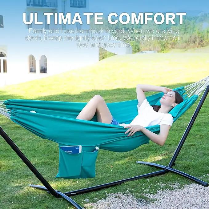 PNAEUT Double Hammocks with Stand for Outside, Portable Space Saving Heavy-Duty Steel Stand for Indoor Outdoor Patio with Carrying Bag, 450 lbs Capacity (Aqua) by GreenHaven Gardens