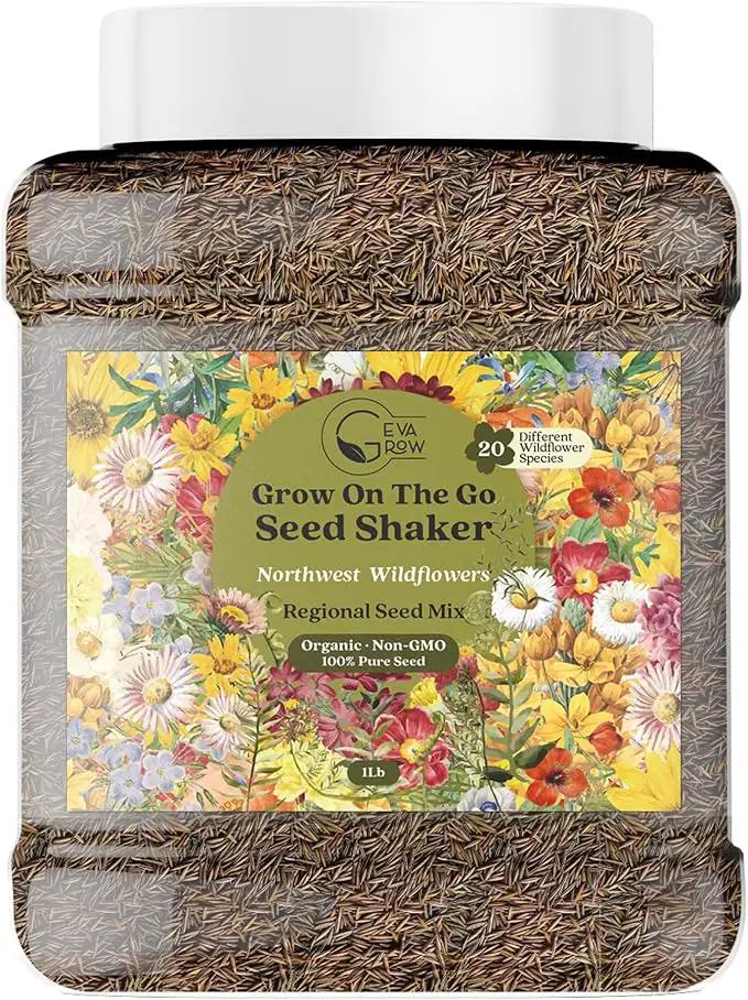 Geva Grow Northwest Wildflower Seeds Regional Mix - Organic, Non-GMO - 100% Pure Seed - 20 Different Wildflowers Seeds of Annual and Perennial, 1 LB Tub by GreenHaven Gardens