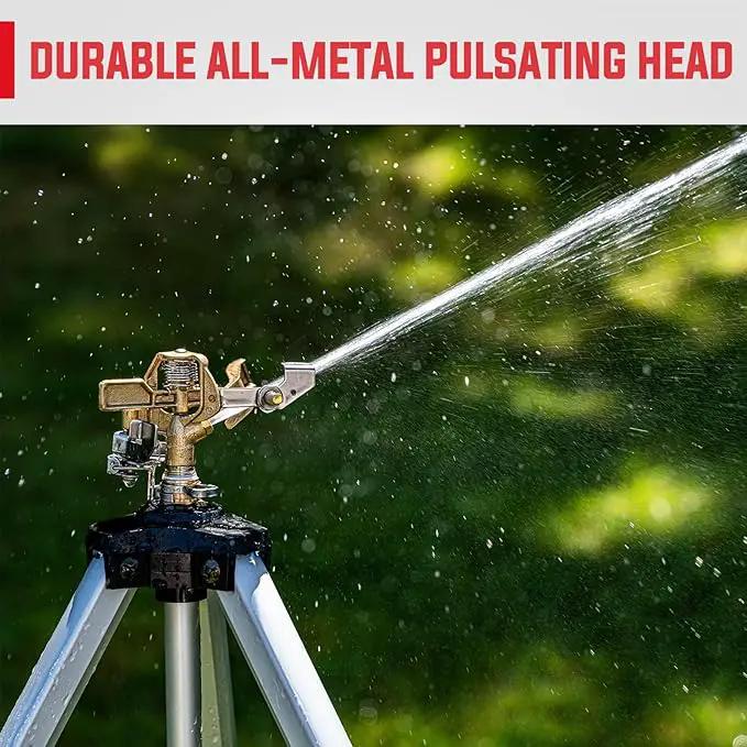 YAMATIC Impact Sprinkler on Adjustable Tripod Base, 360 Degree Large Area, Heavy Duty Adjustable Pulsator Sprinkler for Lawn, Yard and Grass Irrigation, Spray up to 20-90ft(Brass Head) by GreenHaven Gardens
