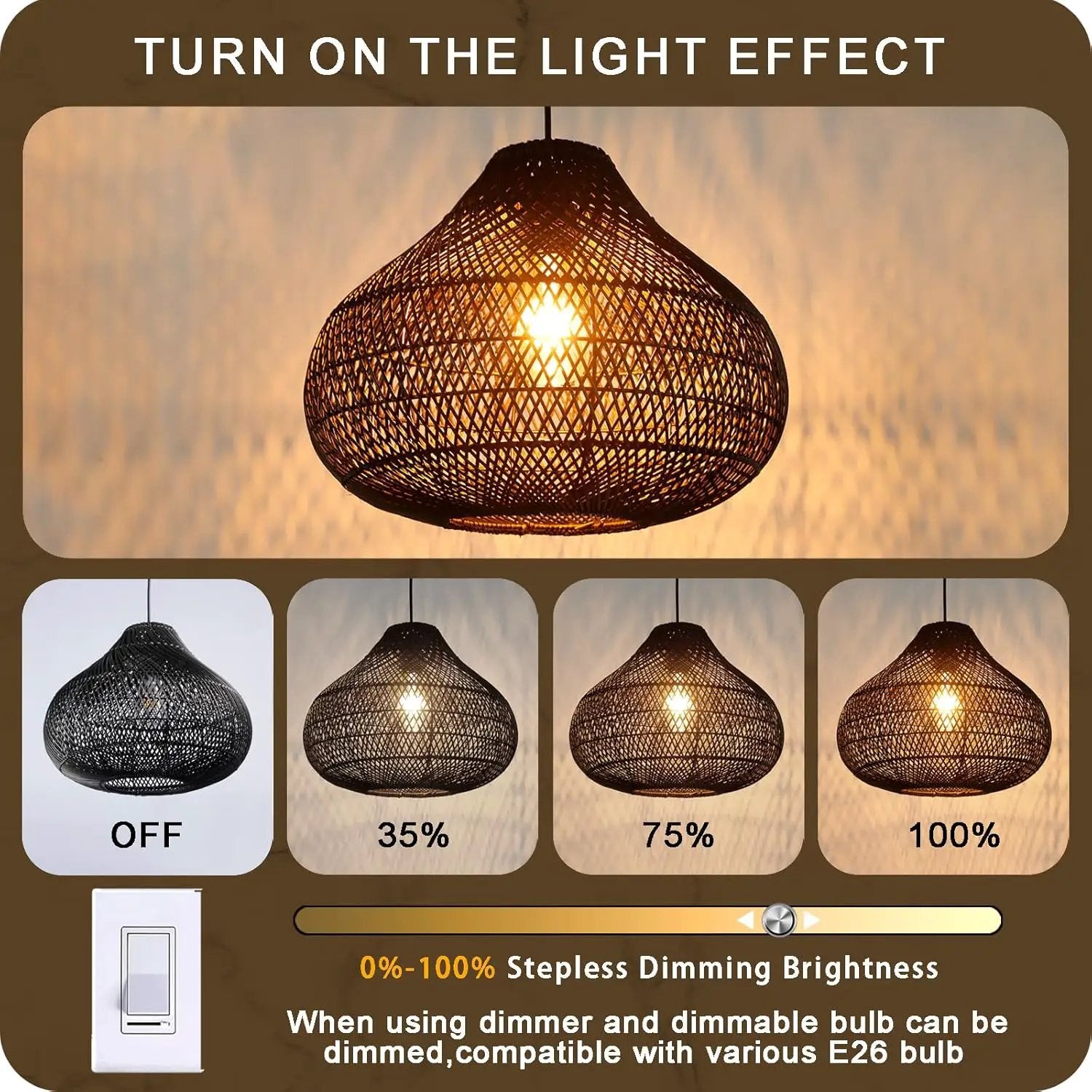 Karjear Black Rattan Chandelier, 16.5 inch Large Wicker Pendant Lights Fixture Hand-Woven Basket Hanging Light for Dining Room Kitchen Island Living Room by GreenHaven Gardens
