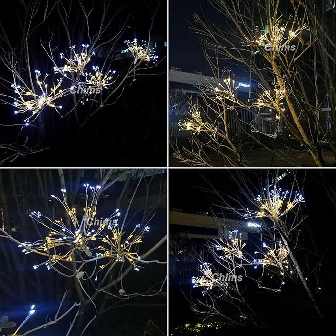 4 Pack Firework Lights, Yellow and White Patio Fairy Light Lighting Star Fireworks Sphere Fancy 120 LED DIY Dandelion Decoration Light with Remote, for Outdoor Bar Tree Wedding Party Restaurant by GreenHaven Gardens