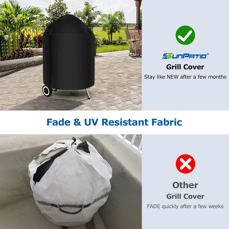 SunPatio Heavy Duty Waterproof Grill Cover Compatible for Weber, Big Green Egg, Char-Broil 22 Inch Charcoal Kettle Grills, Outdoor FadeStop BBQ Cover, Compared to Weber 7150, 27.5" Dia x 38" H by GreenHaven Gardens