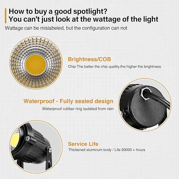 LemonBest Landscape Lights - 5W 110V Outdoor Spotlight - Waterproof IP65-3000K Warm White LED Landscape Lights - 5ft Cable for Yard Garden Patio Driveway House (Include Spike) (2 Pack) by GreenHaven Gardens