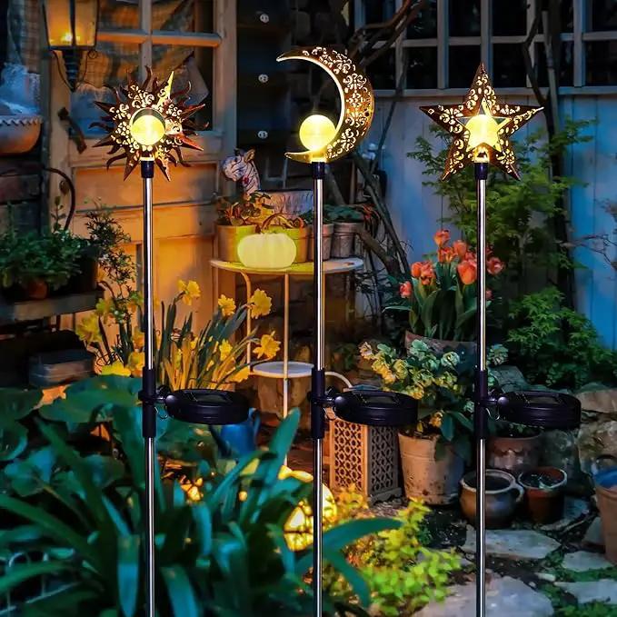 Tryme Solar Lights Outdoor Garden Decorations Sun Moon Star Stake Light Decorative Waterproof Warm White LED Yard Decor for Pathway Lawn Patio Courtyard Backyard by GreenHaven Gardens