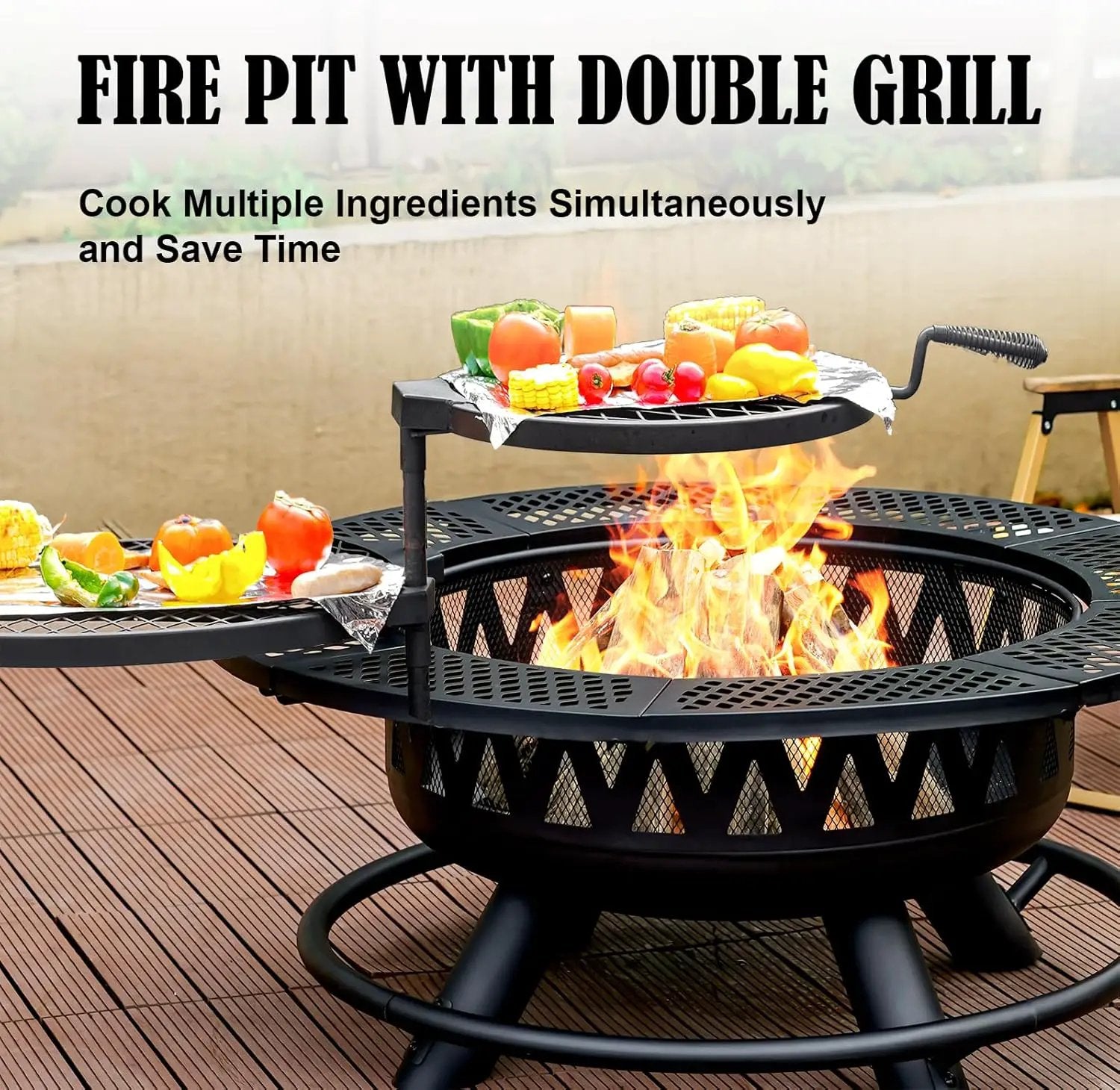 36 Inch Fire Pit with 2 Grills, Large Outdoor Firepits for Outside, Wood Burning Fireplace for Camping,Picnic,Bonfire, 3-in-1 Round Metal Table with Lid for Backyard,Patio,Party by GreenHaven Gardens