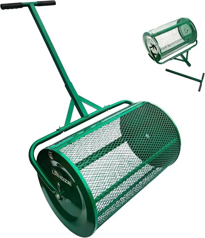 LANDZIE - The Original 24 Inch Compost and Peat Moss Spreader Roller - Top Soil, Sand, Manure, Mulch, Top Dressing Lawn and Garden Spreader by GreenHaven Gardens