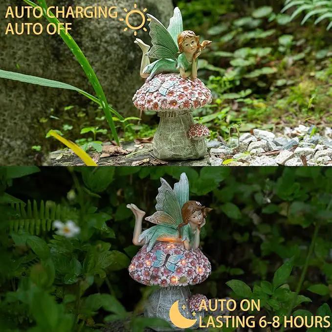 Garden Fairy Decor for Outside, Fairy Garden,Flower Fairy Outdoor Statue,Solar Powered Resin Ornaments,Patio Lawn Yard Porch, Garden Fairy Figurines for Home Garden Gifts,8.66inches Tall by GreenHaven Gardens