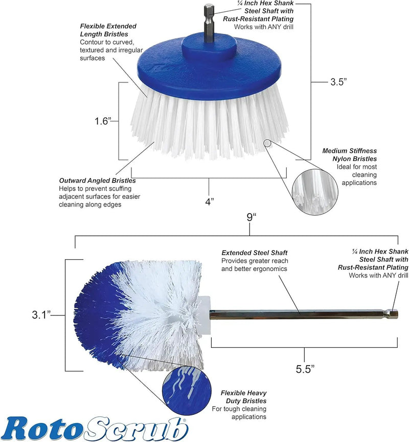 Drill-Powered Cleaning Brushes - 2-Brush Drill Accessory Combo Kit by GreenHaven Gardens