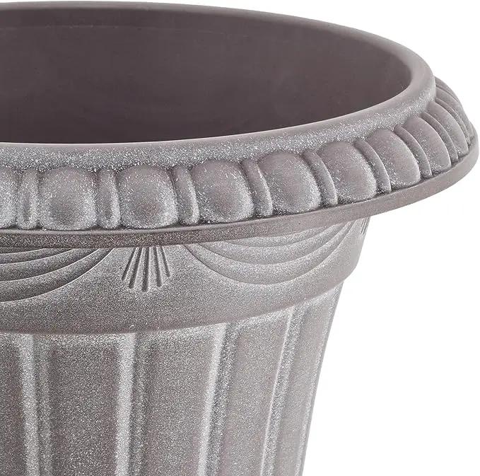 PL10WW Classic Traditional Plastic Urn Planter, 15" x 13", Whitewash by GreenHaven Gardens