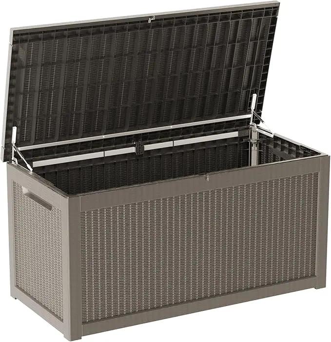 320 Gallon Lockable Resin Deck Box, Waterproof & UV-Resistant Outdoor Storage Box for Outdoor Cushion Storage, Garden Tools & Pool Accessories Storage, Gray by GreenHaven Gardens