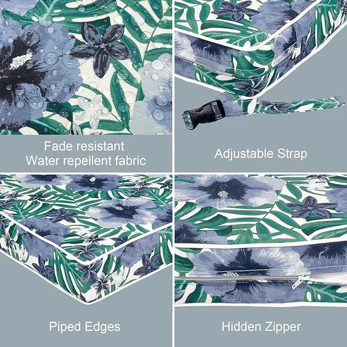 LVTXIII Patio Chair Cushions 22"x22"x3", Water-Repellent Outdoor Seat Cushions for Patio Furniture, Square Chair Pads with Ties for Home Garden Decoration, Set of 2, Blue Salmone Tropical by GreenHaven Gardens