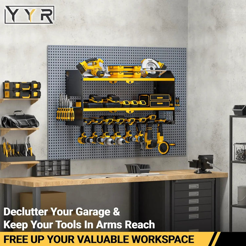 YYR Power Tool Organizer Wall Mount, Cordless Drill and Battery Holder, Electric Tools Hanger Storage Rack with Charging Station, Garage Organization Floating Shelf - Made of Heavy Duty Metal, Yellow by GreenHaven Gardens