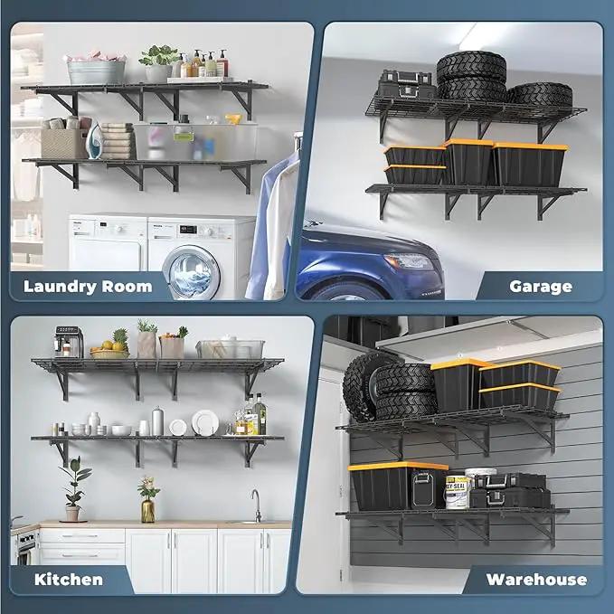 4 Pack Heavy Duty Garage Wall Shelving Set (2x3ft), Wall Mounted Garage Shelves 1000lbs Capacity, 24"x72" Shelf Storage Rack Floating Shelves, Black by GreenHaven Gardens