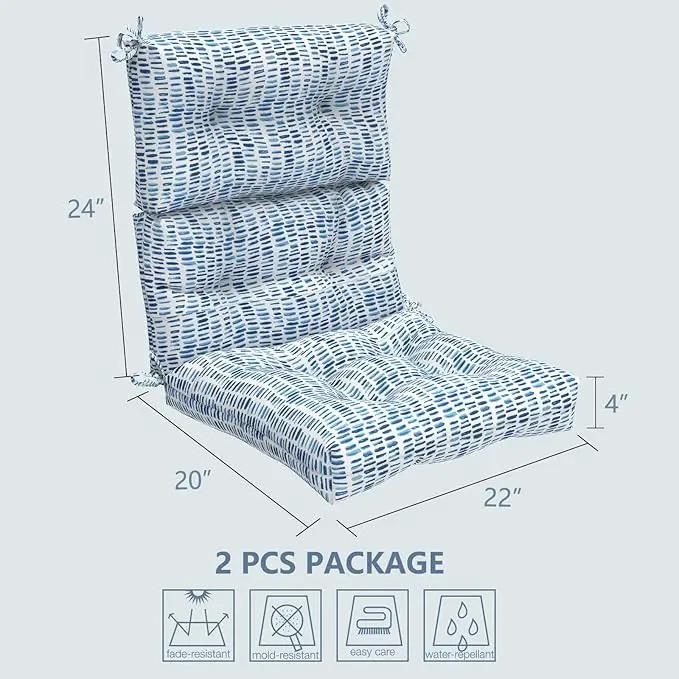 LVTXIII Outdoor High Back Chair Cushions, Seasonal Replacement Adirondack Chair Cushion with Ties, Patio Waterproof Seat Cushions for Home Garden Use (22” W x 20” D, Set of 2, Pebble Blue) by GreenHaven Gardens