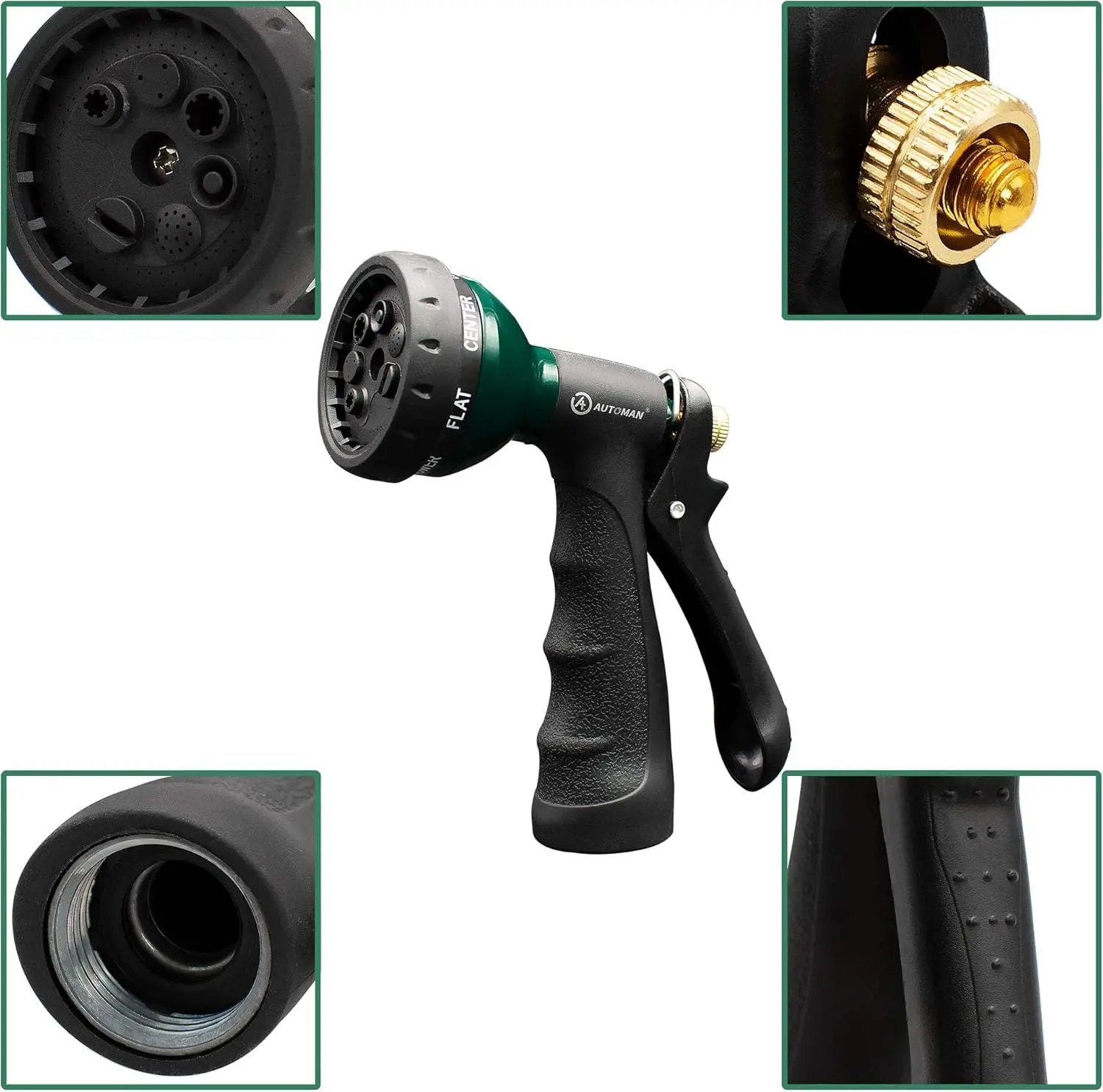 AUTOMAN-Garden-Hose-Nozzle, Metal Water Spray Nozzle with Heavy Duty 7 Adjustable Watering Patterns,Slip Resistant for Watering Plants,Lawn& Garden,Washing Cars,Cleaning,Showering Pets & Outdoor Fun. by GreenHaven Gardens