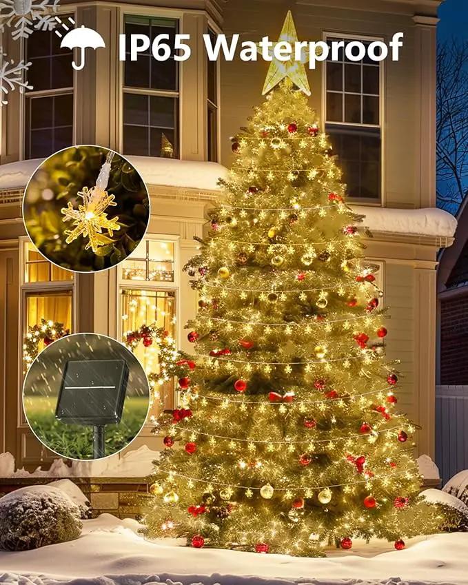 Brightown Solar Christmas Snowflake String Lights, 72FT 200 LED Outdoor Waterproof Fairy Lights with 8 Lighting Modes for Wedding, Party, Tree, Room, Garden, Patio, Yard, Home, Warm White by GreenHaven Gardens