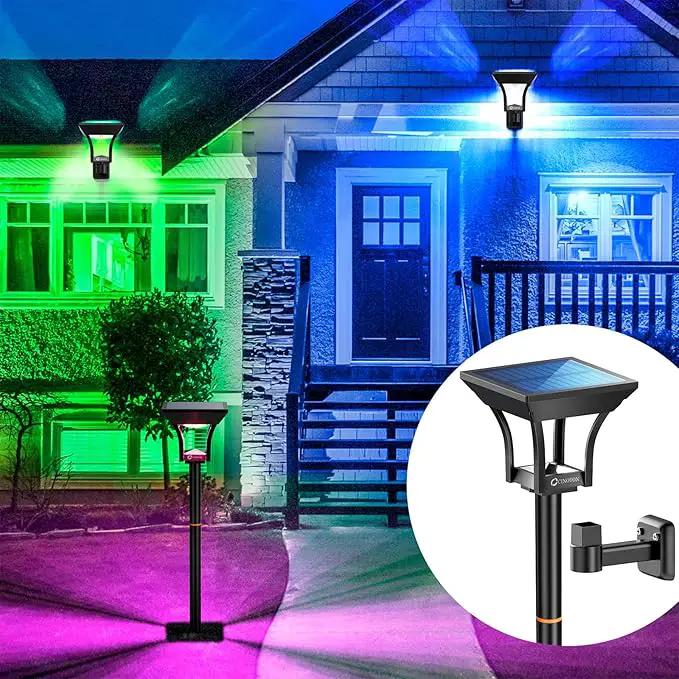 CINOTON RGBW Solar Landscape Pathway Outdoor Lights with 3 Lighting Modes, IP65 Waterproof LED Solar Powered Wall Lights for Garden Yard Lawn Path Driveway Pool Backyard Warm White & Multicolor 4 Pack by GreenHaven Gardens