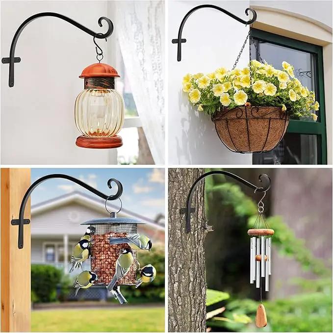 HOOPLE Plant Hangers Outdoor Heavy Duty 4 Pack, Cast Iron Bird Feeder Hanger, Metal Black Plant Brackets Hook for Hanging Flower Baskets, Elegant Design, Large Bearing Capacity by GreenHaven Gardens
