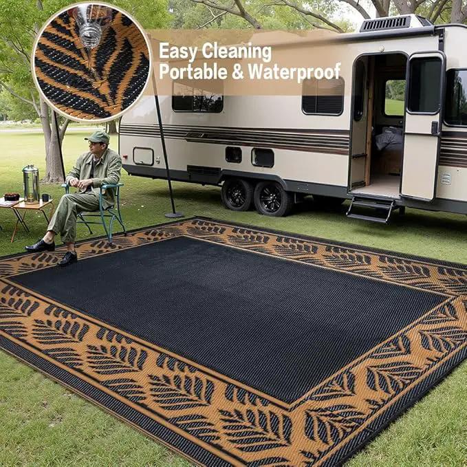 8x10 Patio Waterproof Outdoor Rug Outrside Camping Carpet RV Area Rug Reversible Brown Rugs for Deck Entryance Porch Picnic Balcony Beach by GreenHaven Gardens