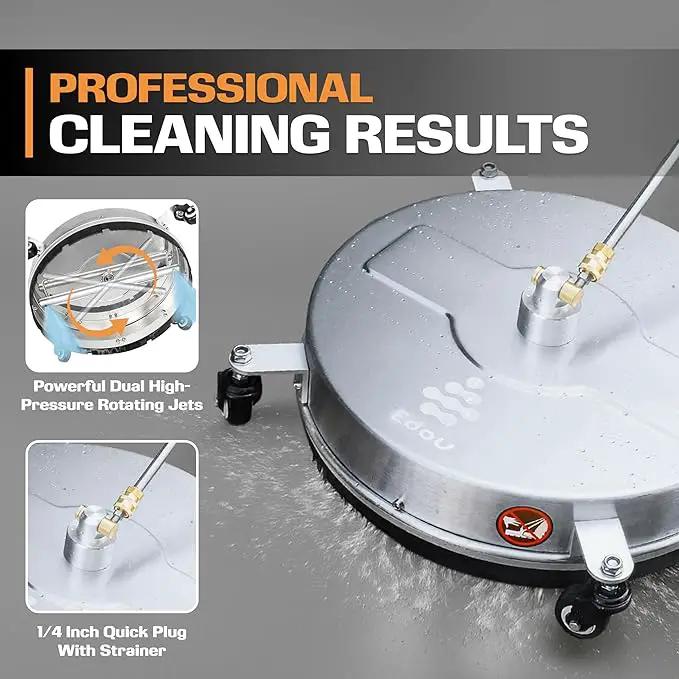 EDOU 18 inch Pressure Washer Surface Cleaner - Stainless Steel Power Washer Attachment - 4,000 PSI Max - Concrete Cleaner with Dual Nozzles and Extension Wands - Silver by GreenHaven Gardens