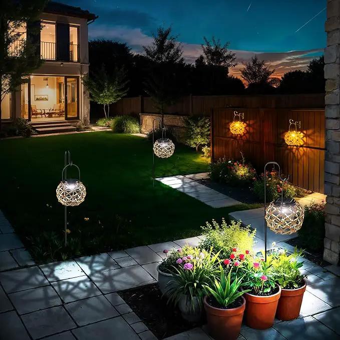 JSOT Solar Lantern - 2 Pack Hemp Rope Hanging Lights Outdoor Lanterns Wall Lanterns Hanging Solar Lamps for Front Porch Patio and Yard by GreenHaven Gardens