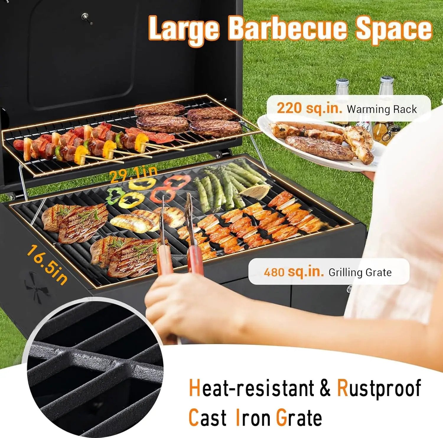 Built In Grill, 29-Inch Oversize Cooking Area Charcoal Grill, Electric rotating grill fork and Height-adjustable Charcoal Trays Outdoor Kitchen,Perfect for Outdoor Patio (Charcoal barbecue grill kit) by GreenHaven Gardens