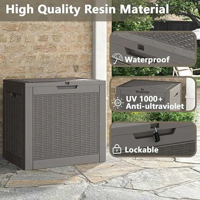 NUNU LAB 30 Gallon Waterproof Resin Deck Box, Lockable Outdoor & Indoor Storage Bench for Patio Cushions, Garden Tools, Pool Accessories & Package Deliveries – Grey by GreenHaven Gardens