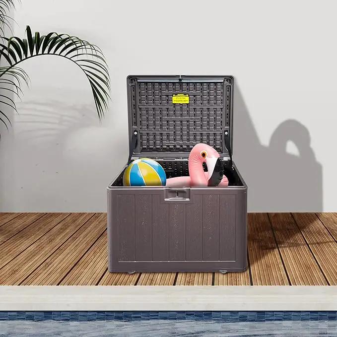 33 Gallon Pro Outdoor Storage Box Waterproof Lockable Resin Deck Box Large, Patio Storage Bin for Pool Accessories Cushion Furniture, Garden Tools, UV-Resistant Outside Delivery Brown by GreenHaven Gardens